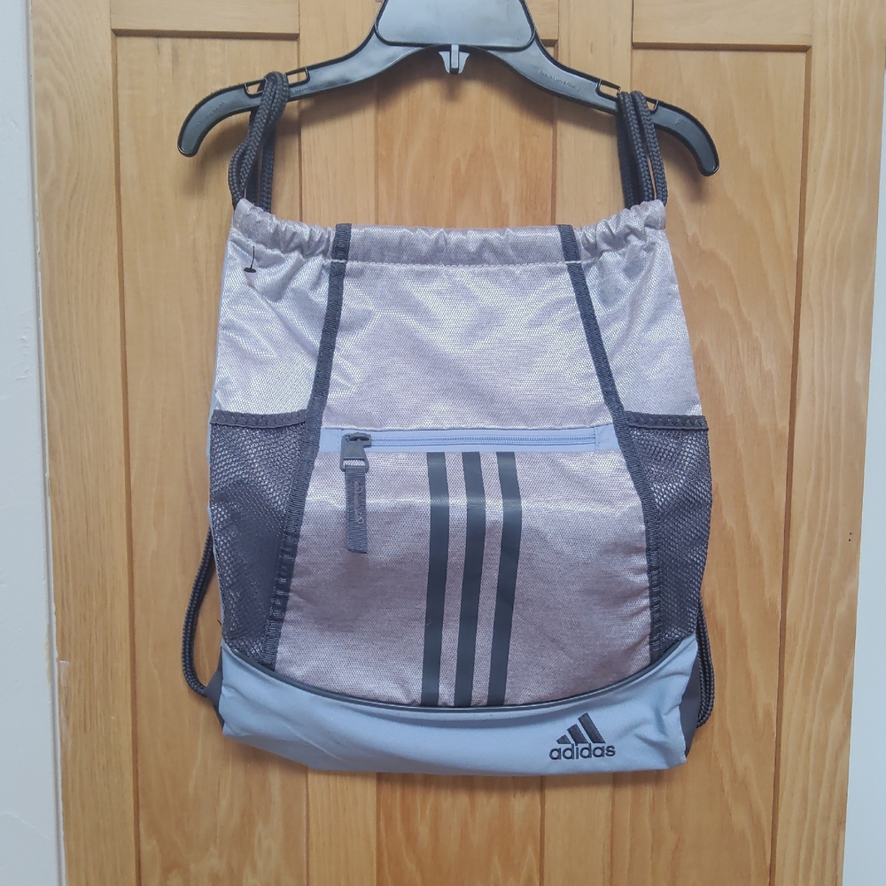 Adidas Silver and Black Drawstring Bag